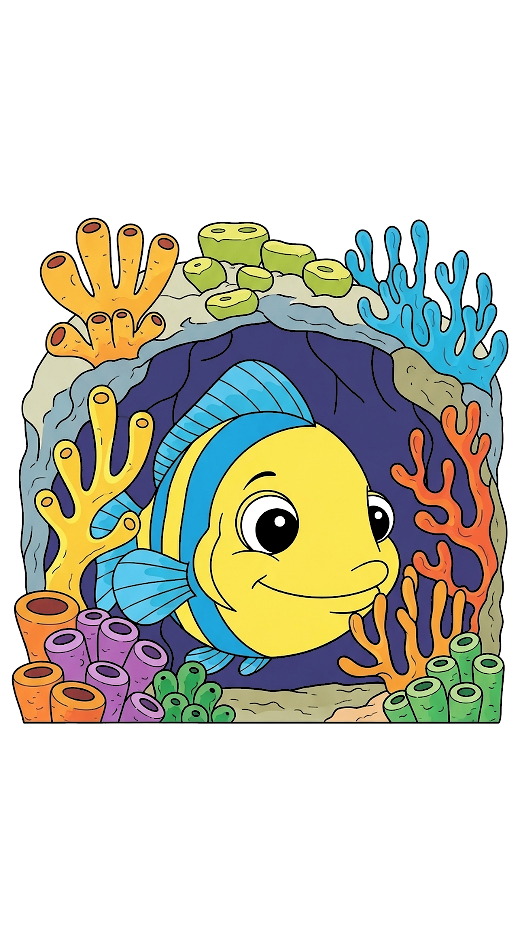 Fish Peeking From Coral Cave coloring page