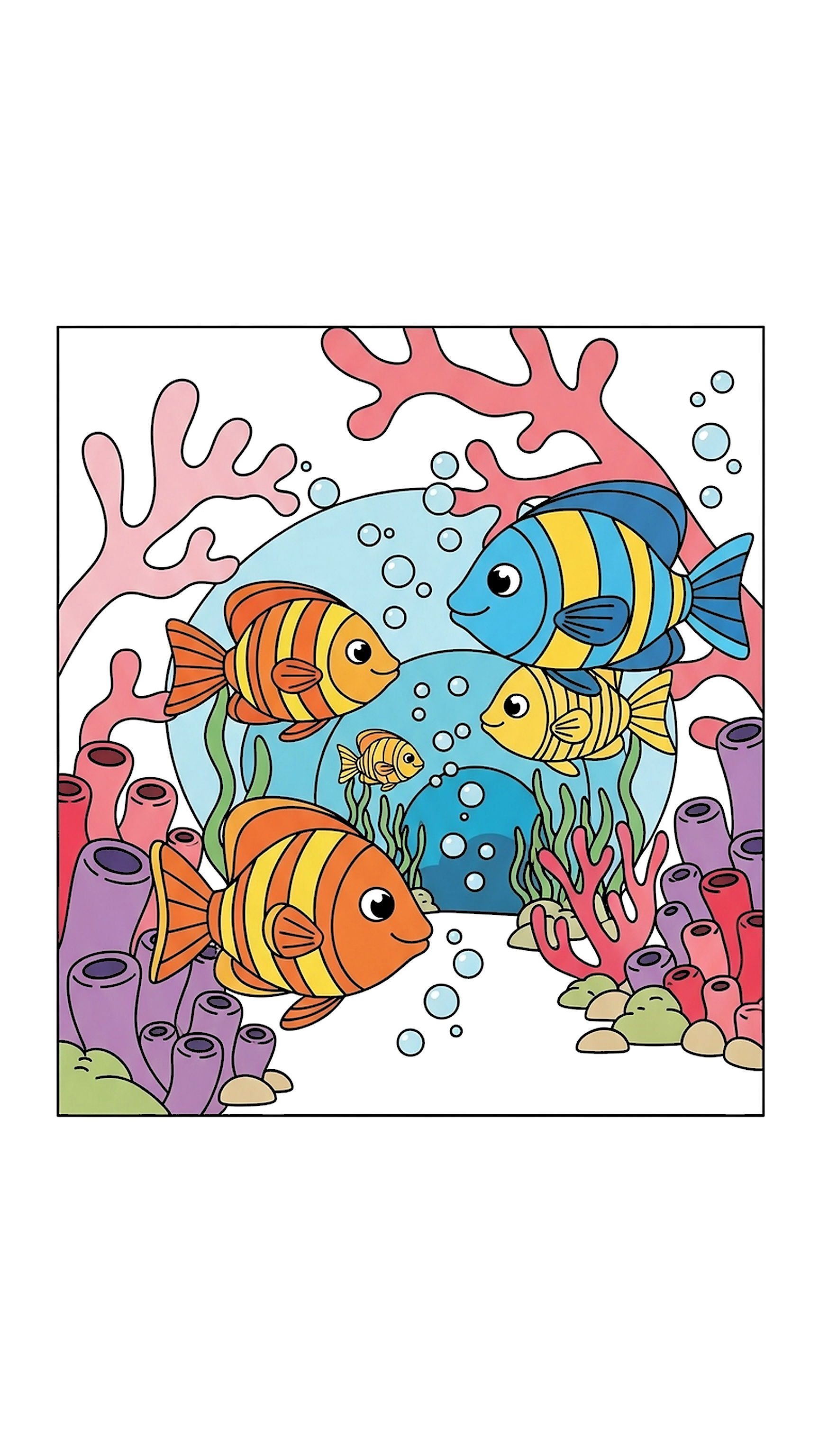 Fish Swimming Through Coral Tunnel coloring page