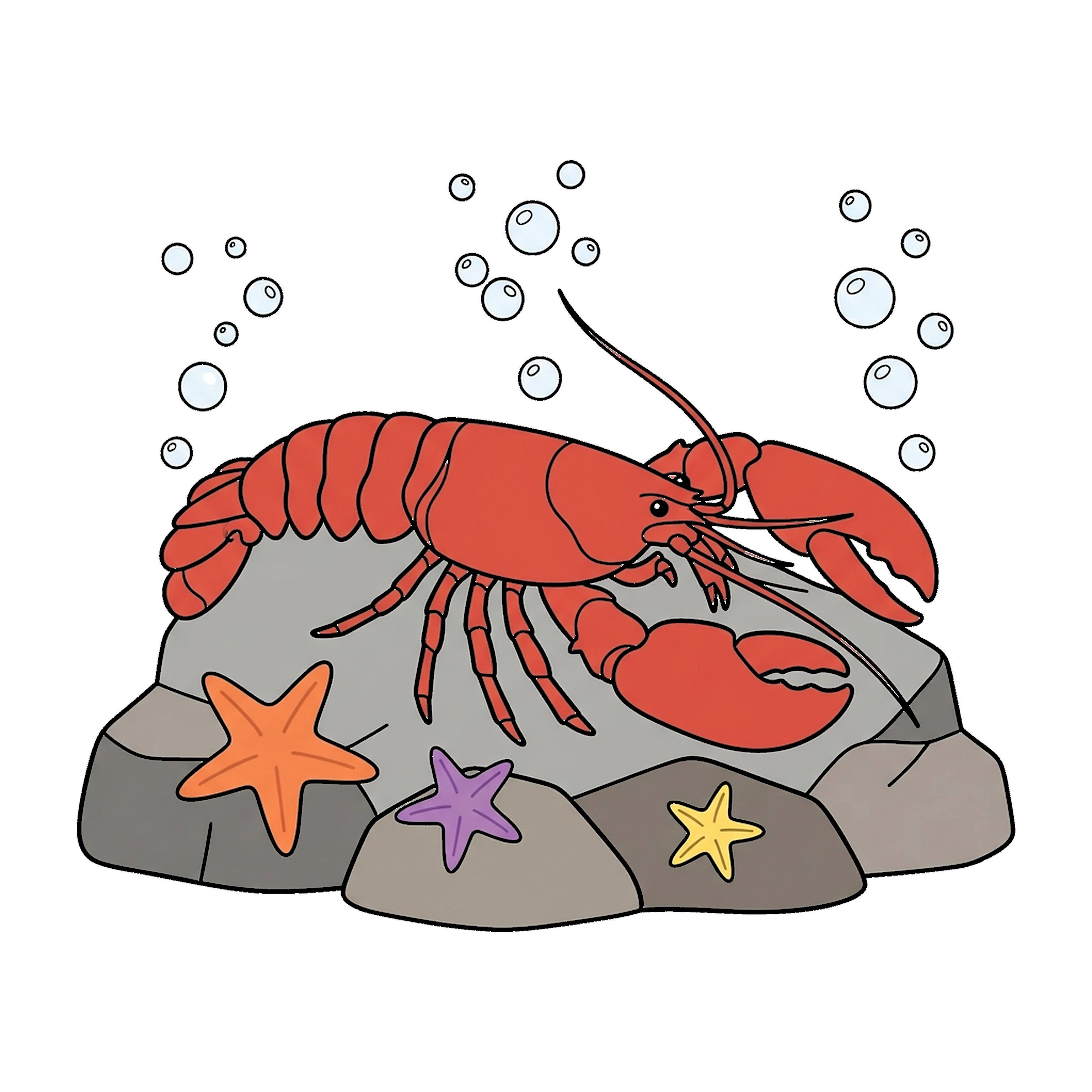 Lobster On Rocky Seafloor coloring page