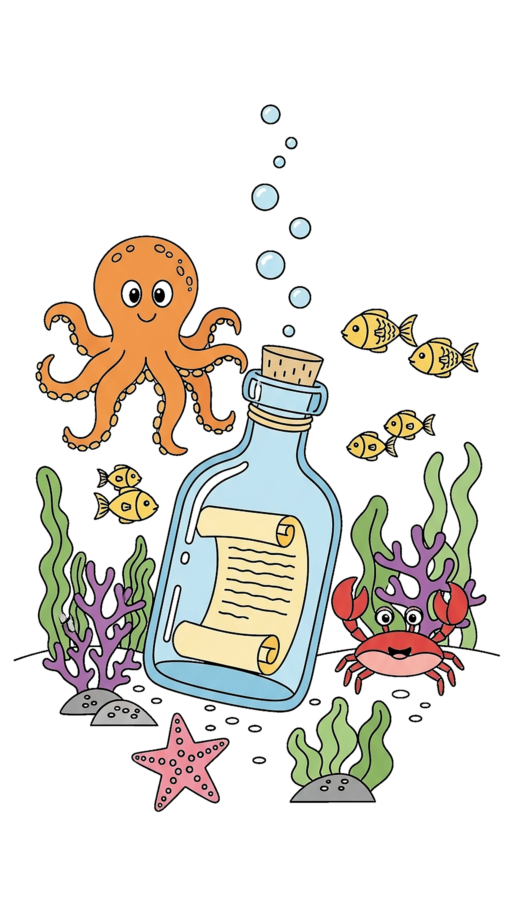 Message Bottle Underwater coloring page