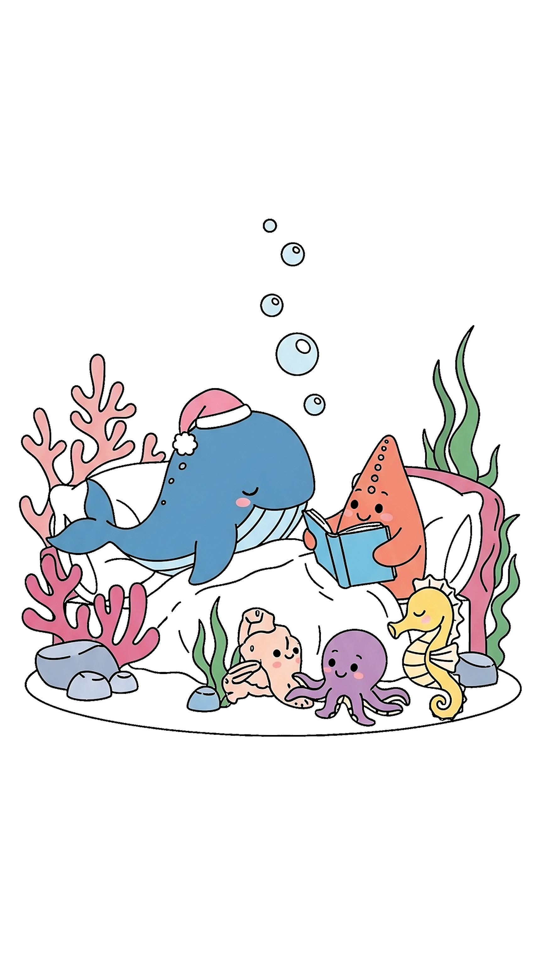 Ocean Animals Bedtime Scene coloring page