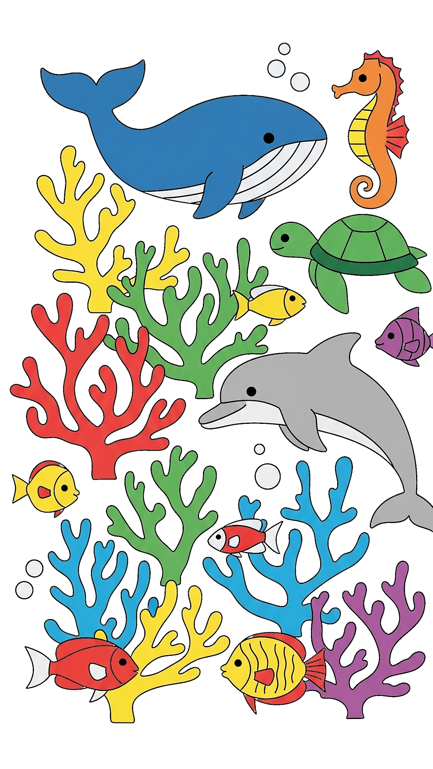 Ocean Animals With Rainbow Coral coloring page