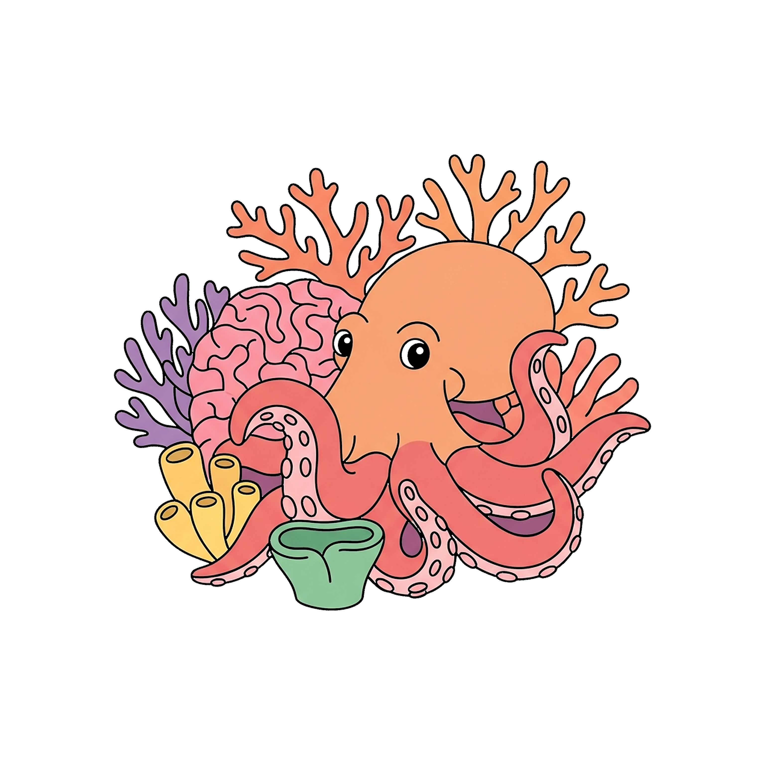 Octopus Hiding In Coral Reef coloring page