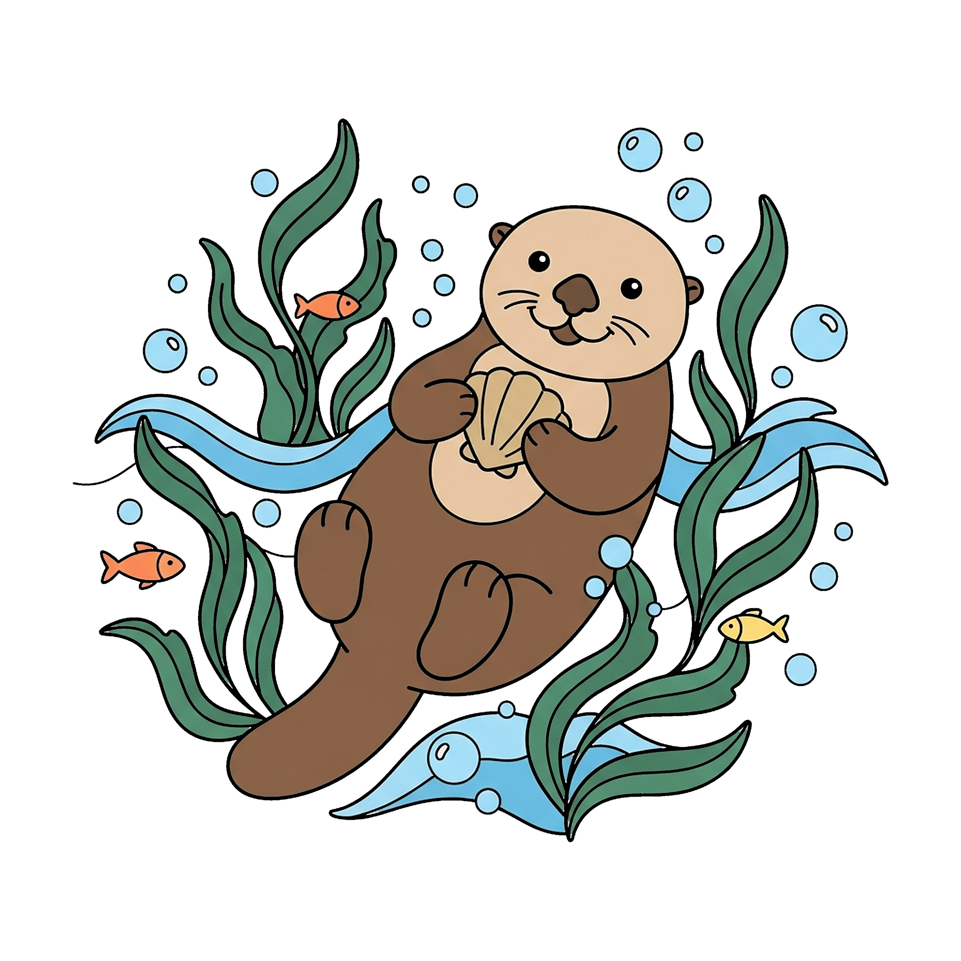 Otter Floating With Shell coloring page