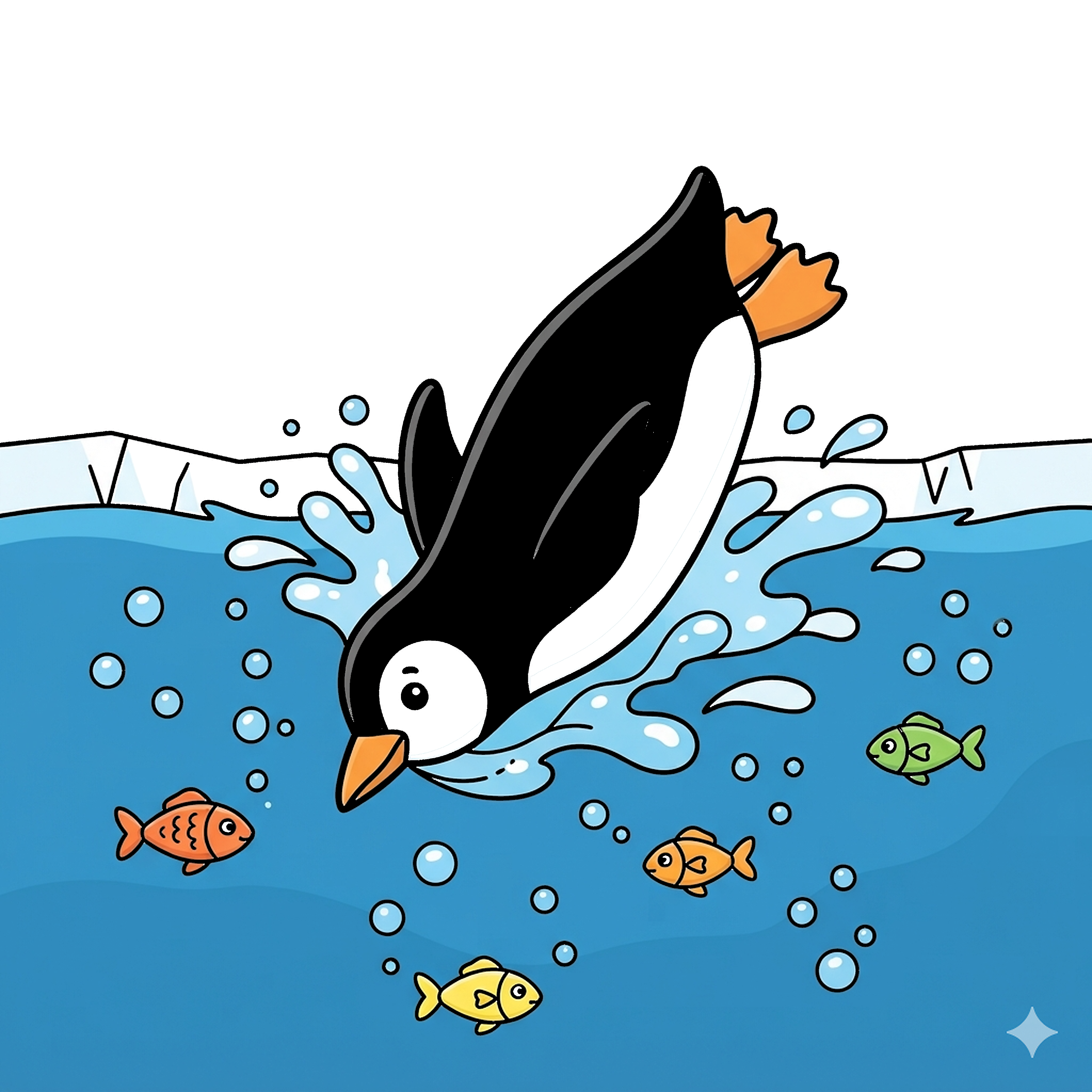 Penguin Diving Into Water coloring page