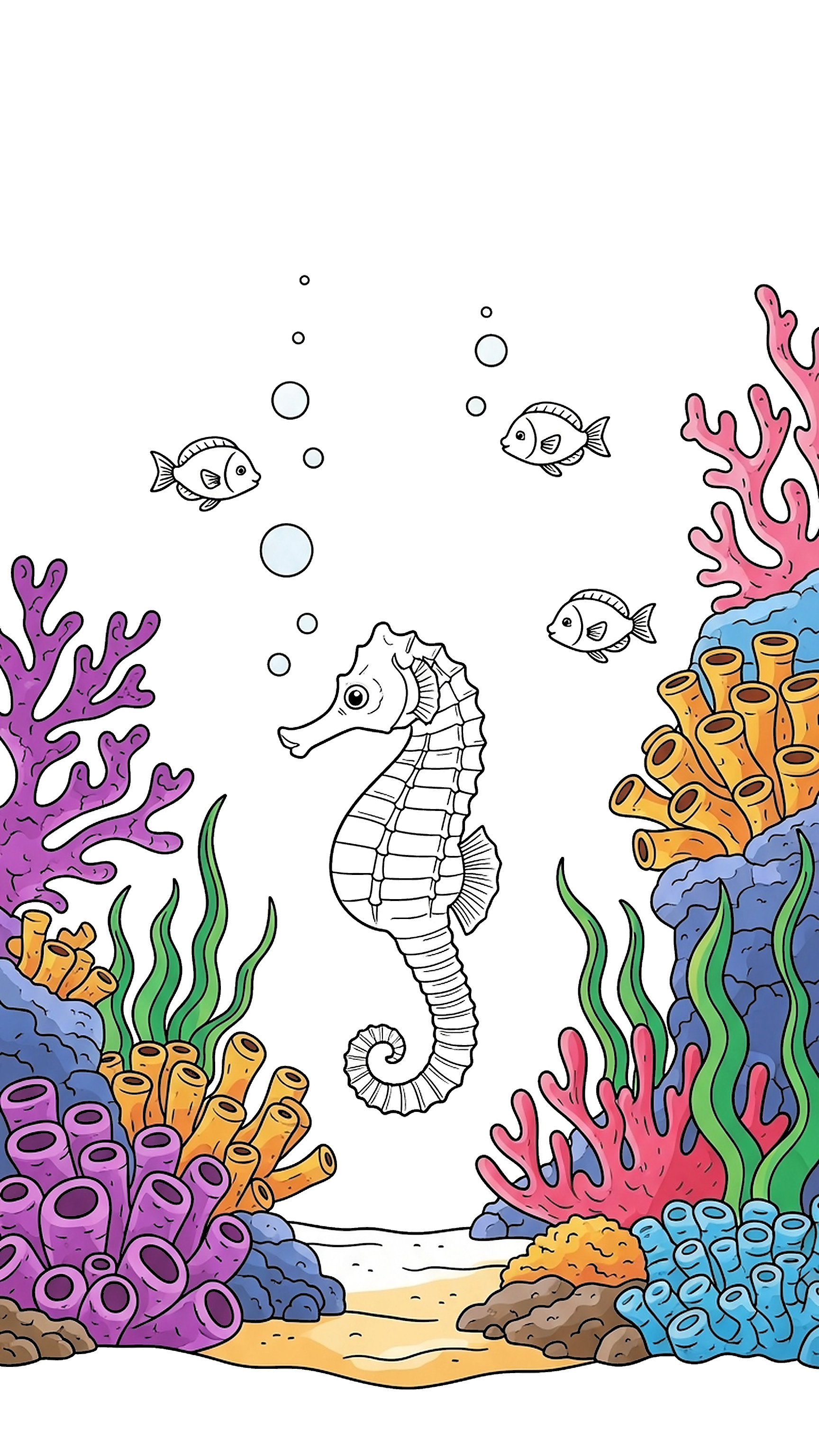 Reef Scene With Seahorse coloring page