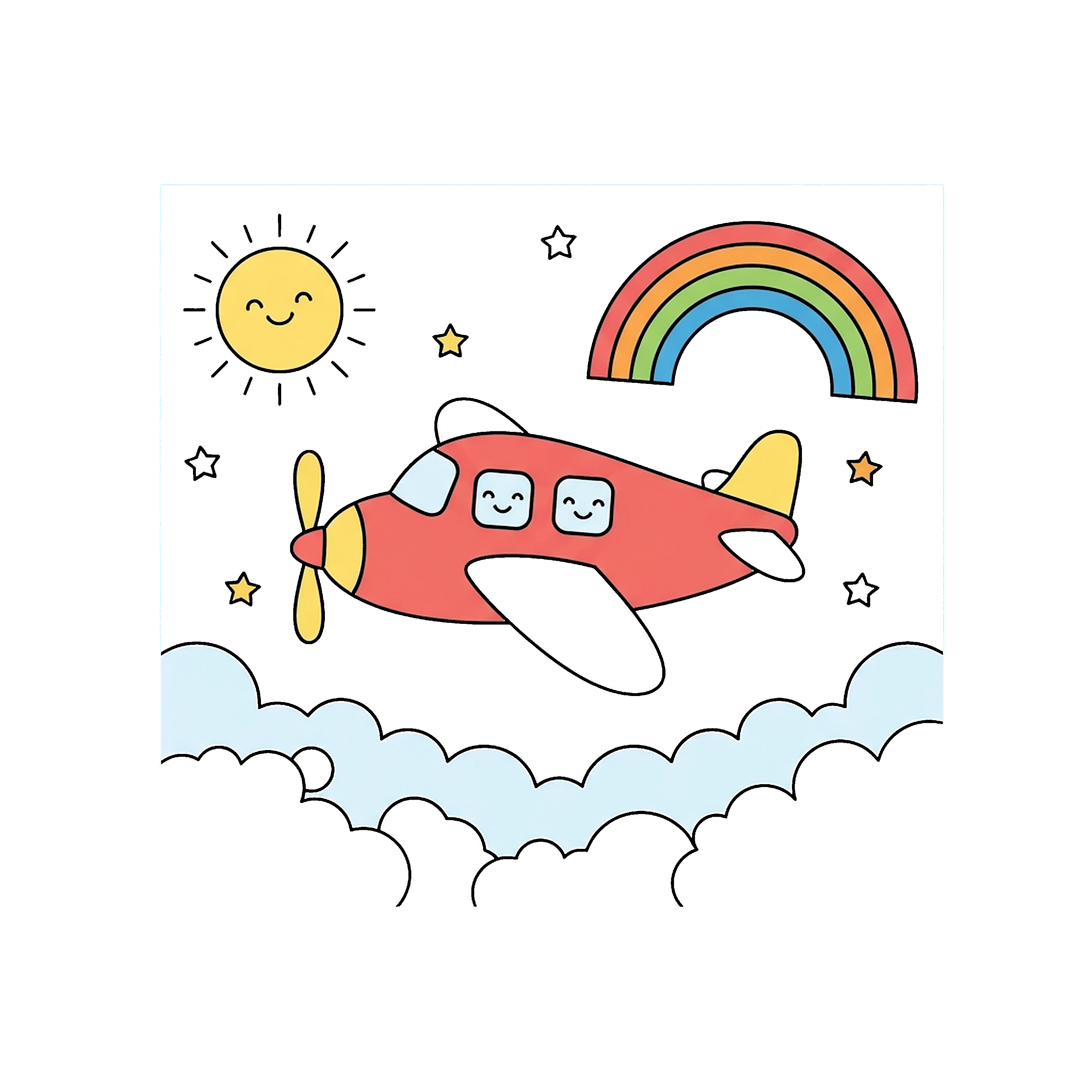 Airplane Flying Over Clouds coloring page
