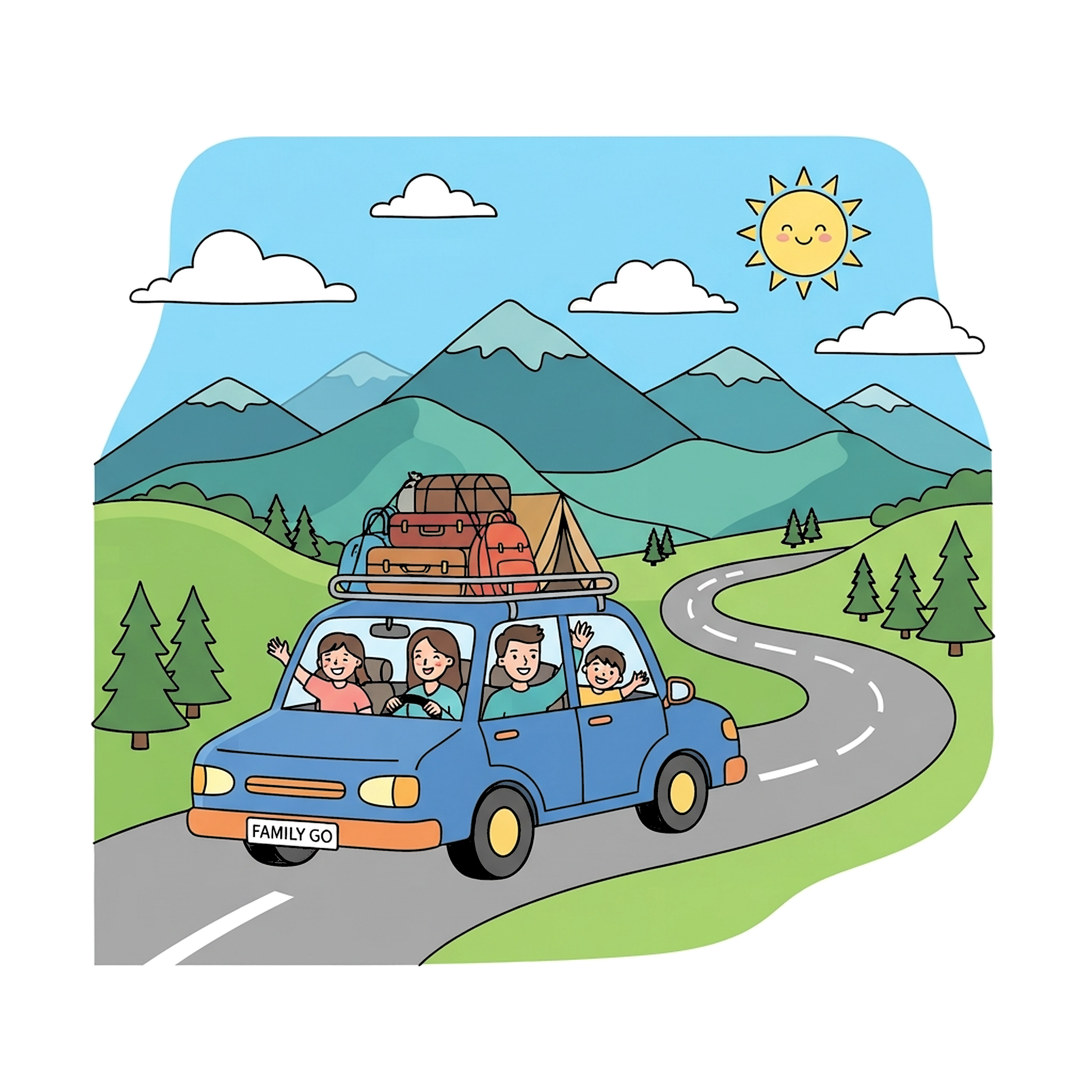 Car On Road Trip coloring page