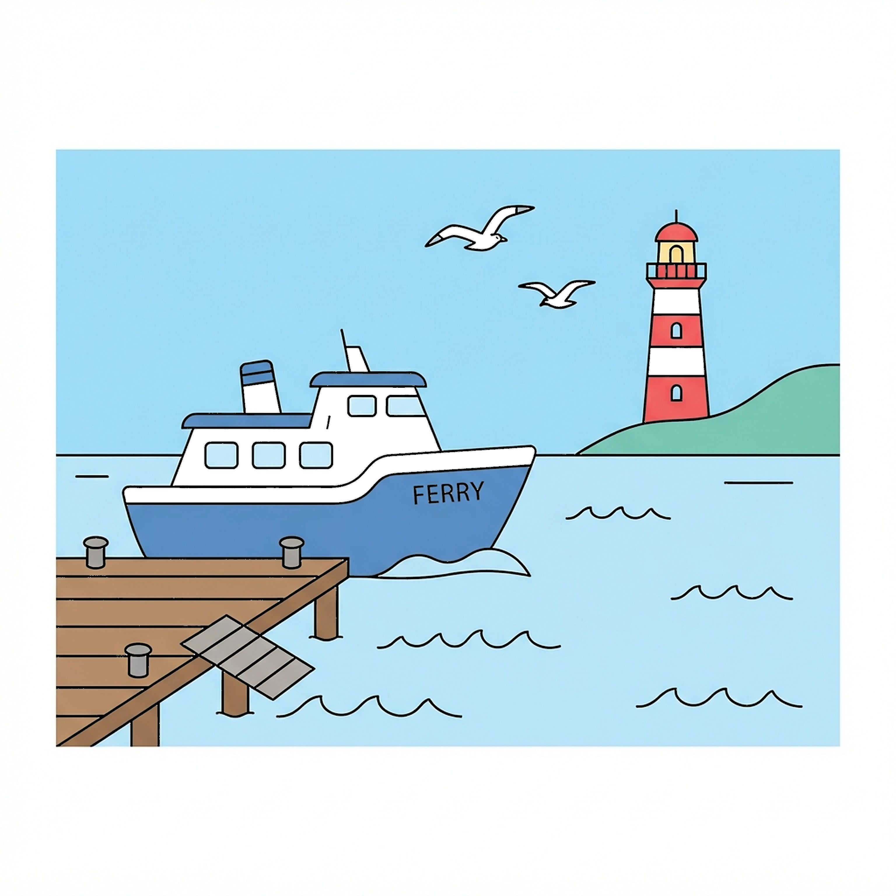 Ferry Boat Near Dock coloring page