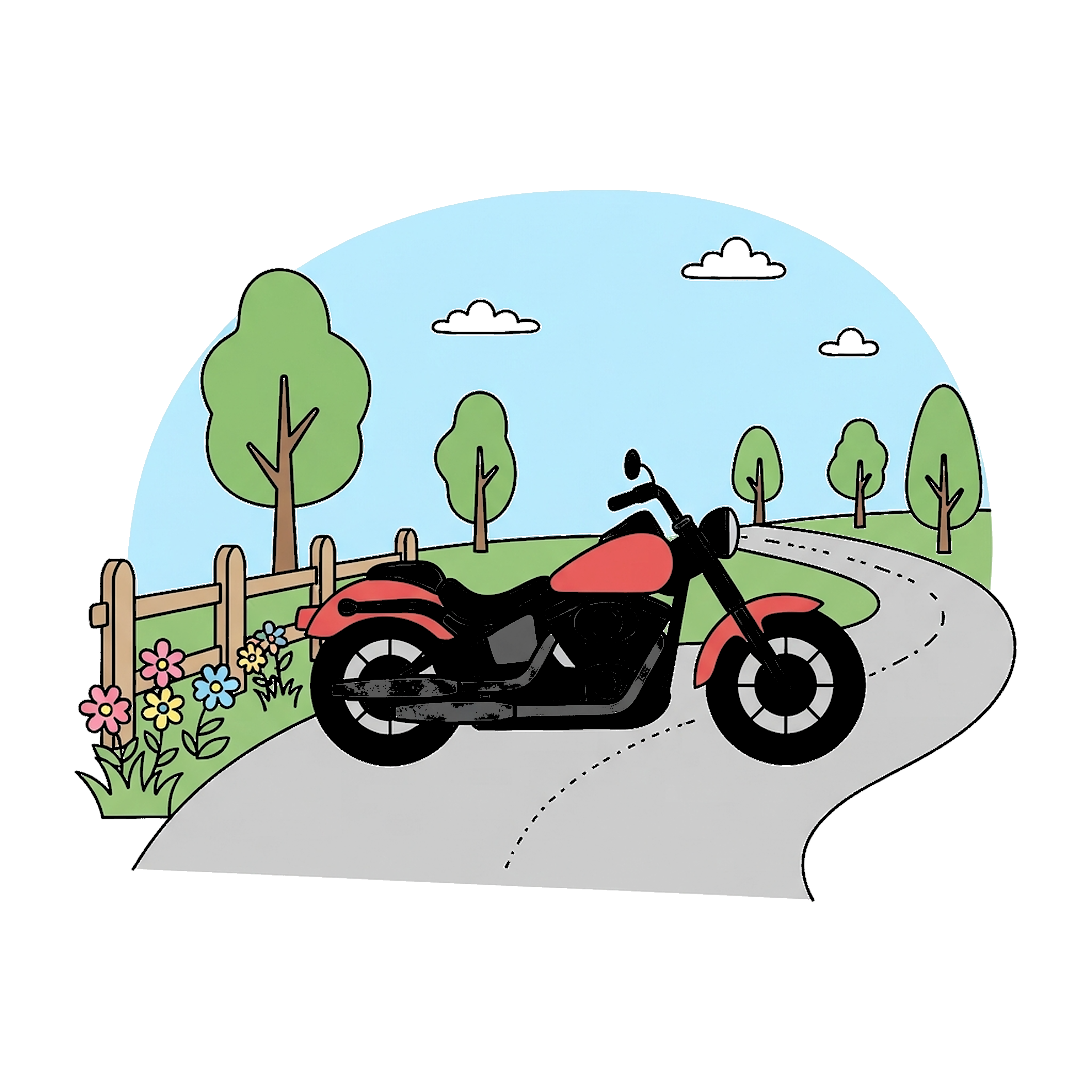 Motorcycle On Country Road coloring page