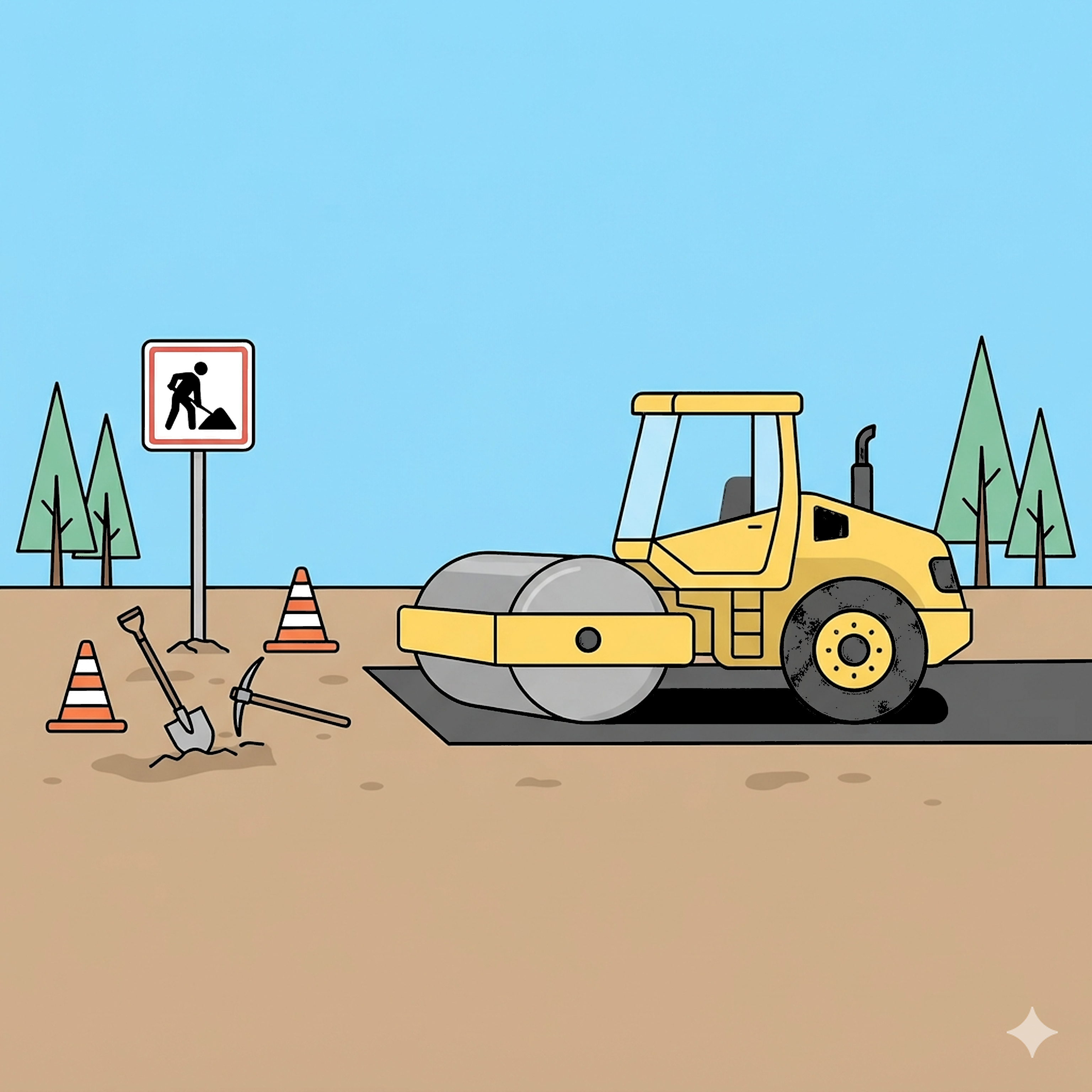 Road Roller On Fresh Pavement coloring page