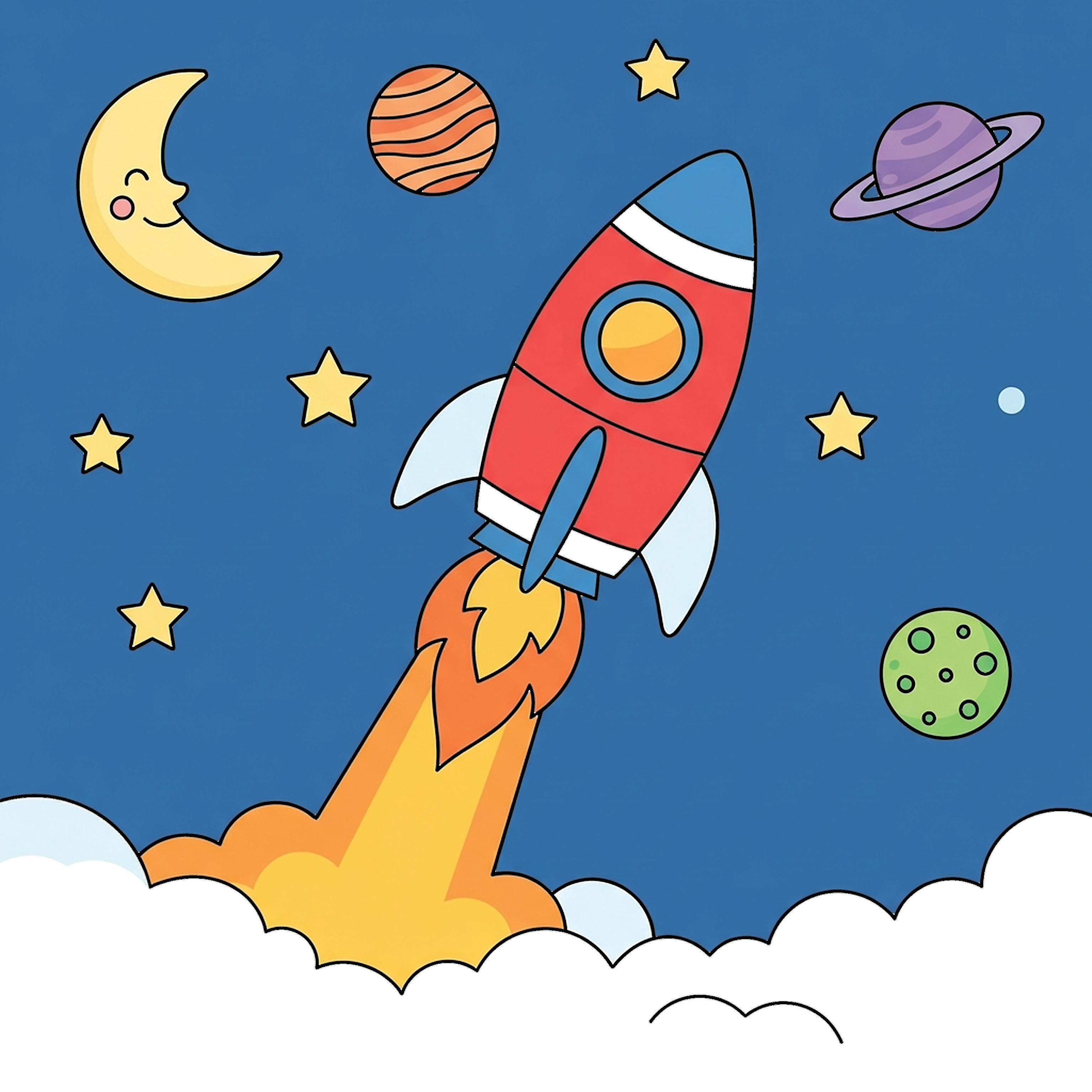 Rocket Launching Into Space coloring page