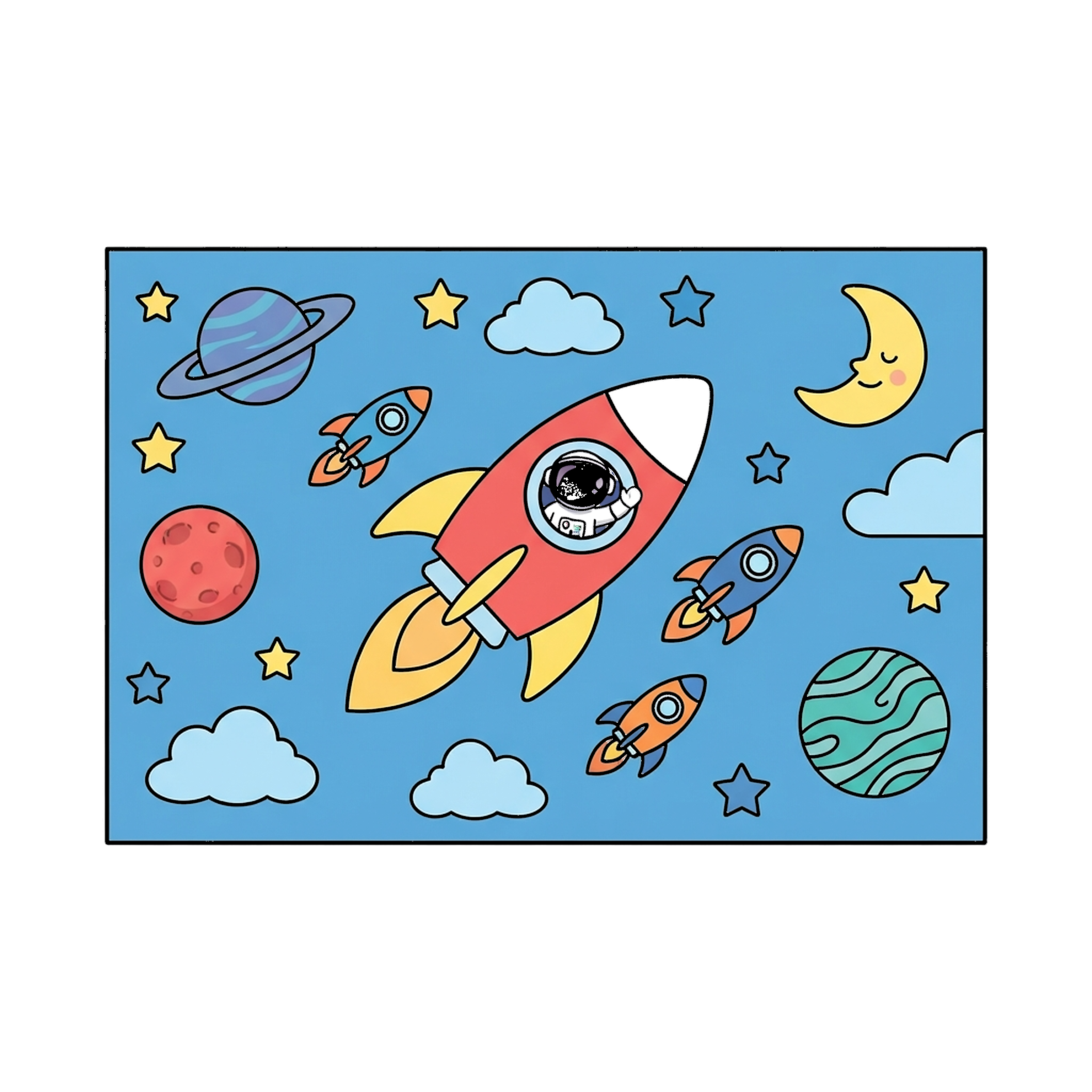 Rocket Ship Kid Theme coloring page