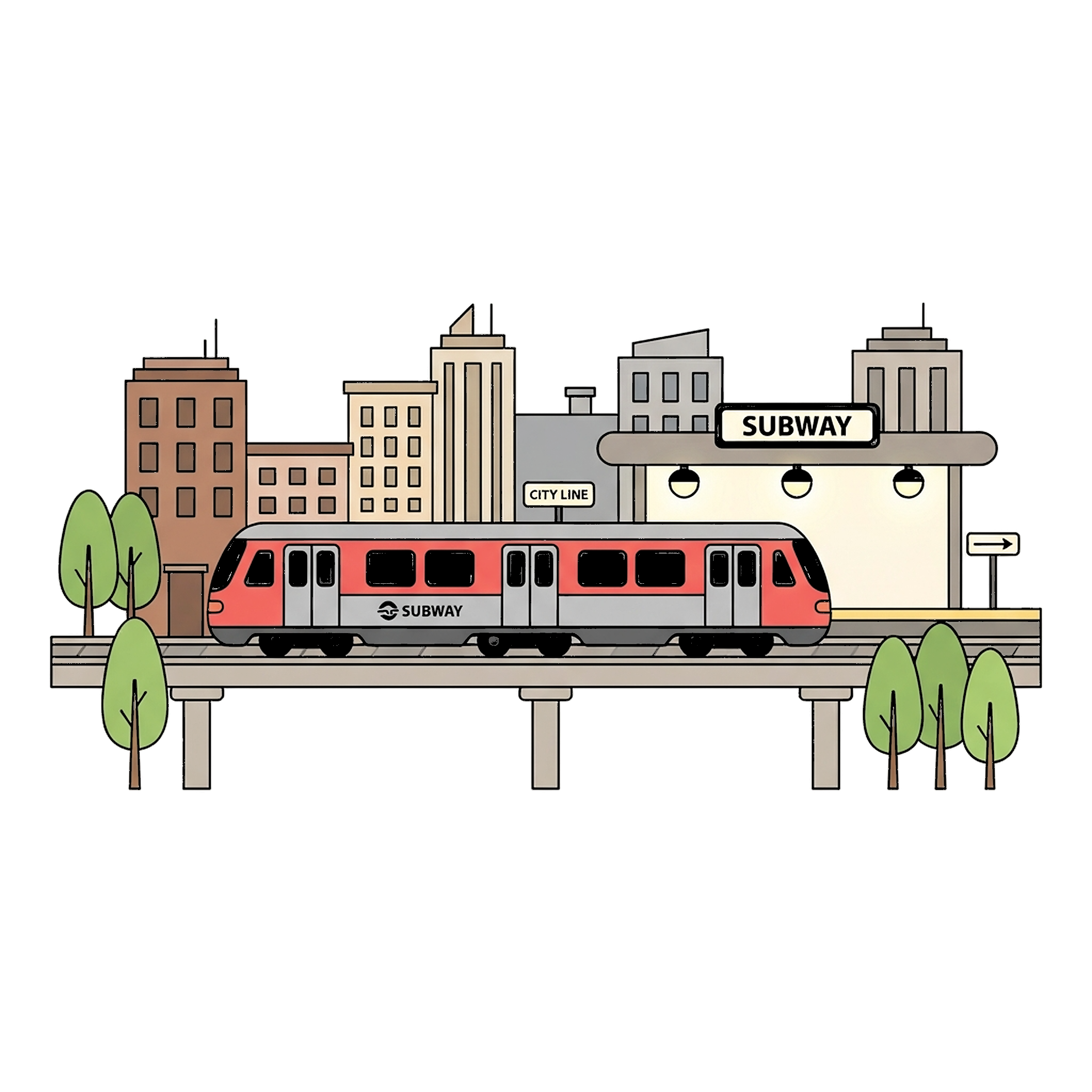 Subway Train In City coloring page