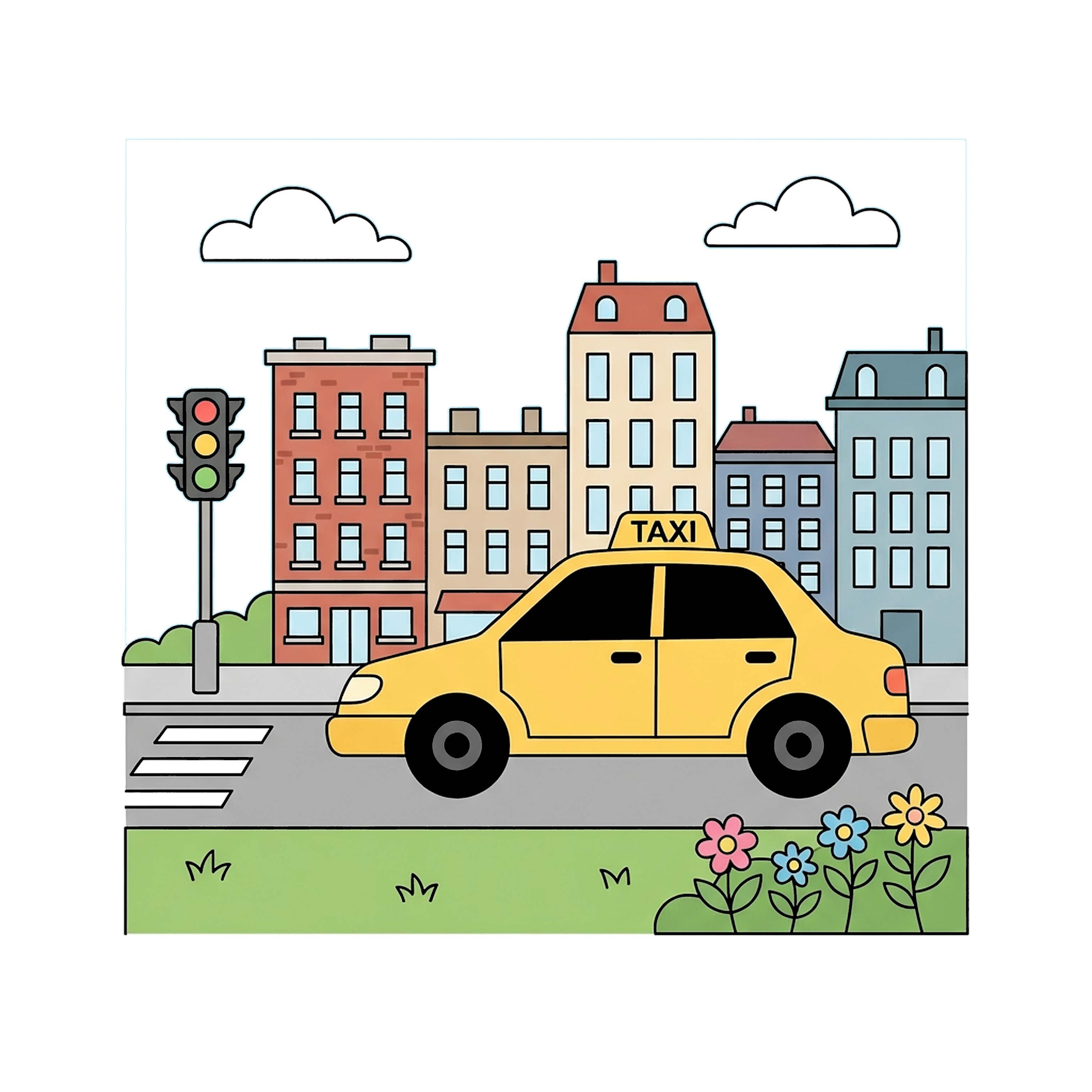 Yellow Taxi In City coloring page